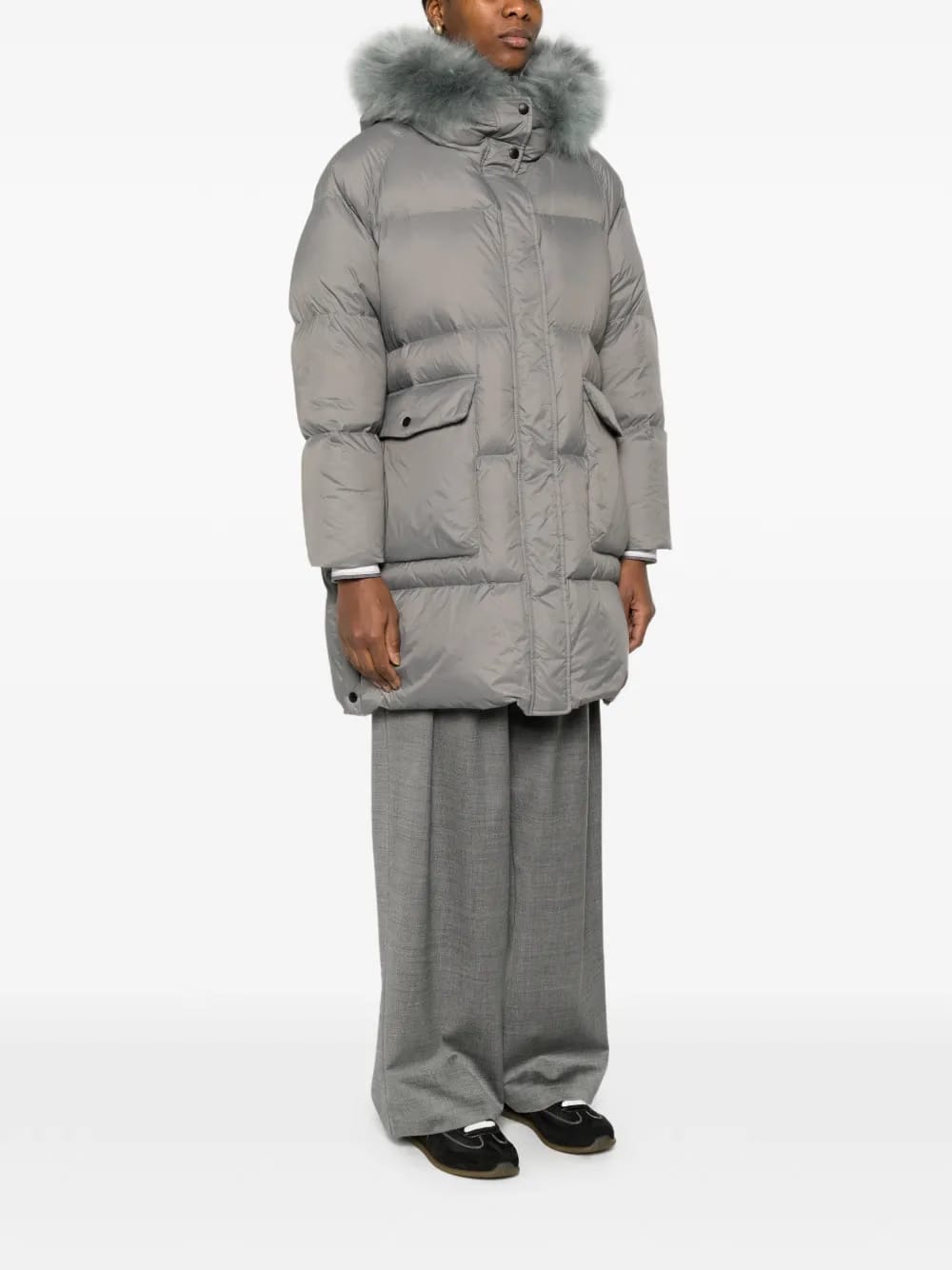shearling trimmed down coat