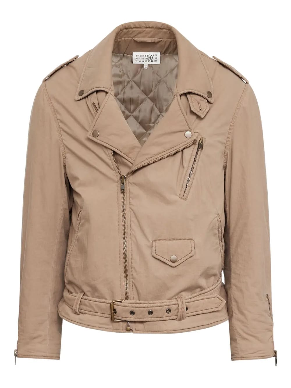 belted zip-up biker jacket