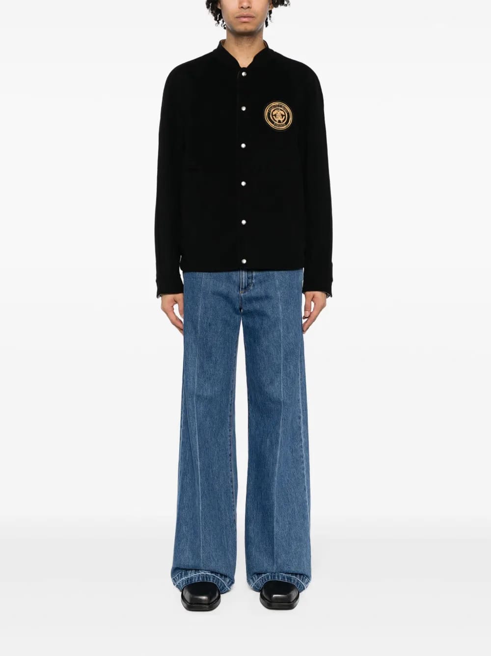 logo-embroidered wool bomber jacket