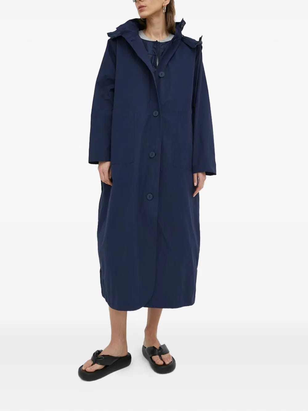 hooded buttoned coat