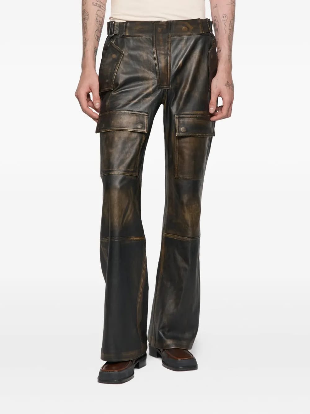 leather moto cargo trousers