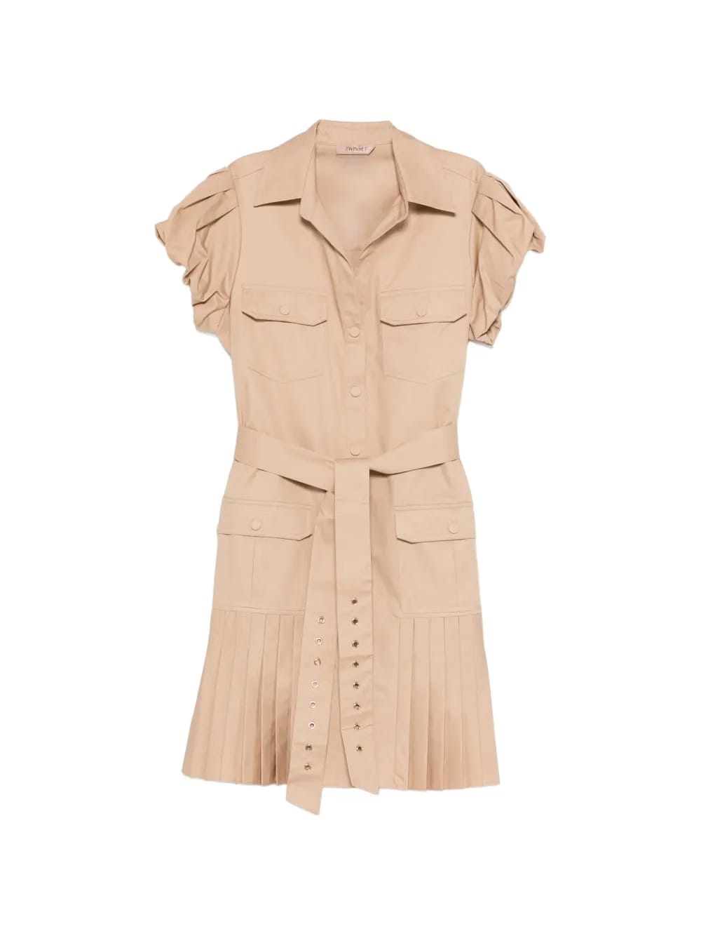 belted pleated mini dress