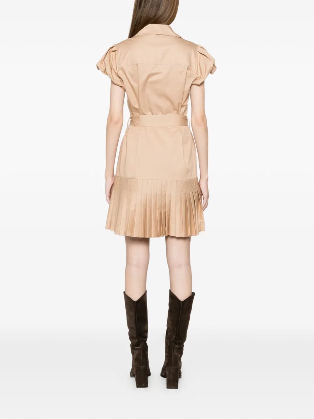 belted pleated mini dress