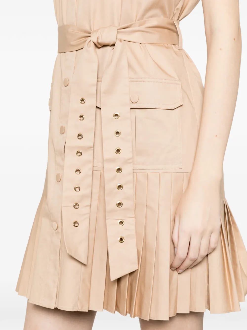 belted pleated mini dress