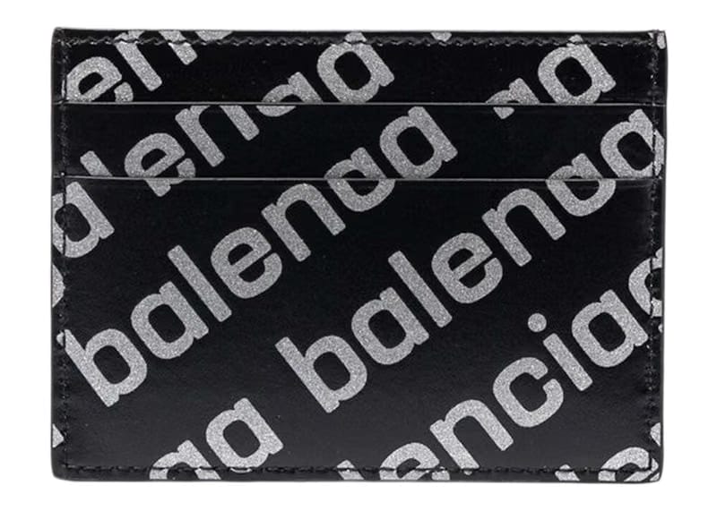 Balenciaga Allover Logo Print Cardholder Black/Silver-tone