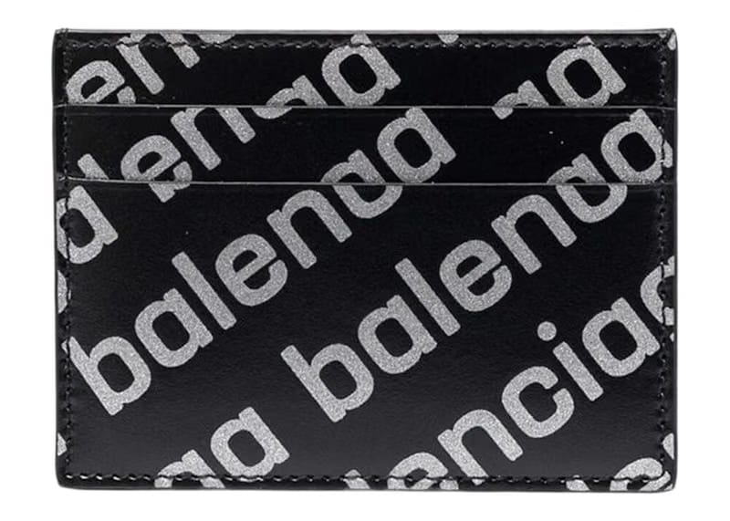 Balenciaga Allover Logo Print Cardholder Black/Silver-tone