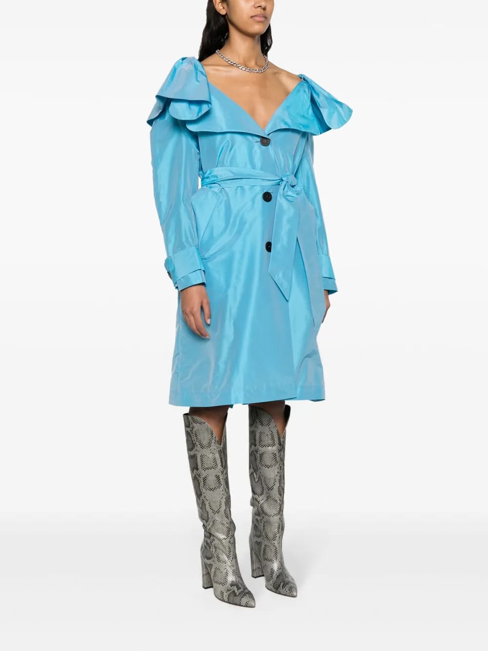 belted taffeta trench coat