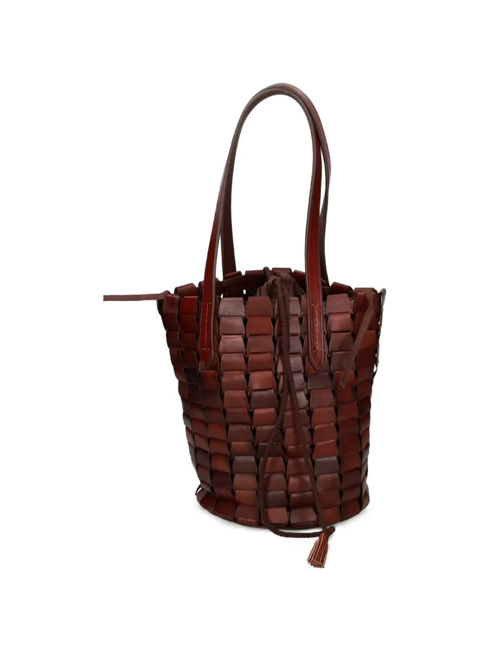 woven drawstring bucket bag