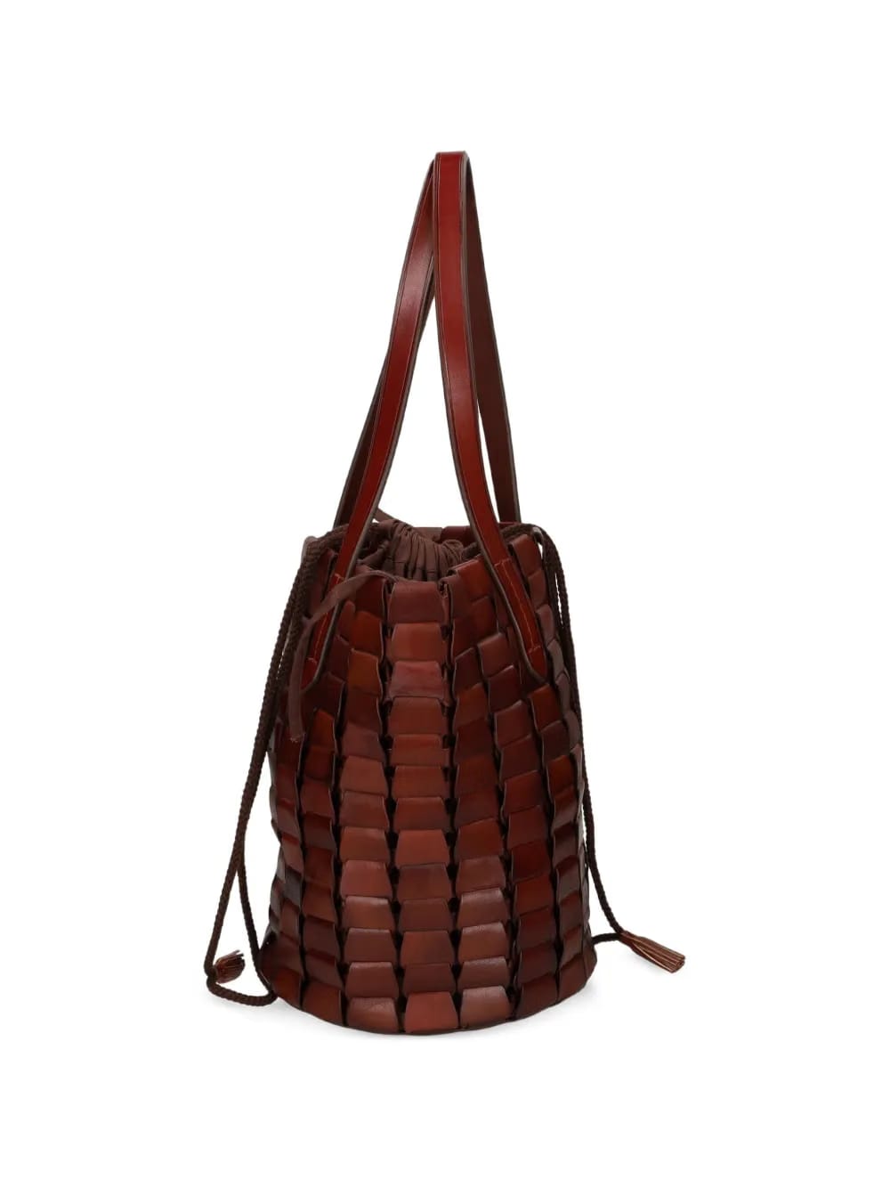 woven drawstring bucket bag