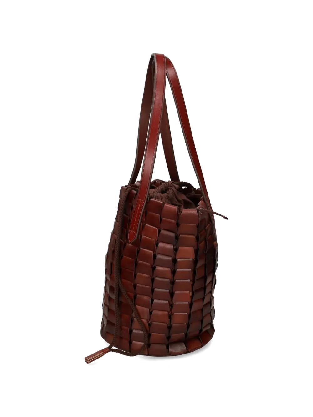 woven drawstring bucket bag