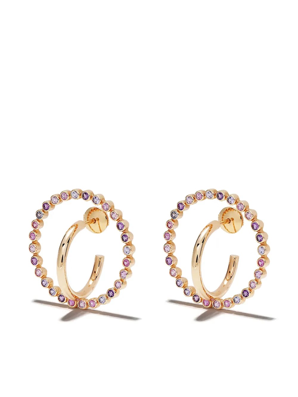 18kt yellow gold Saturn sapphire and amethyst medium earrings