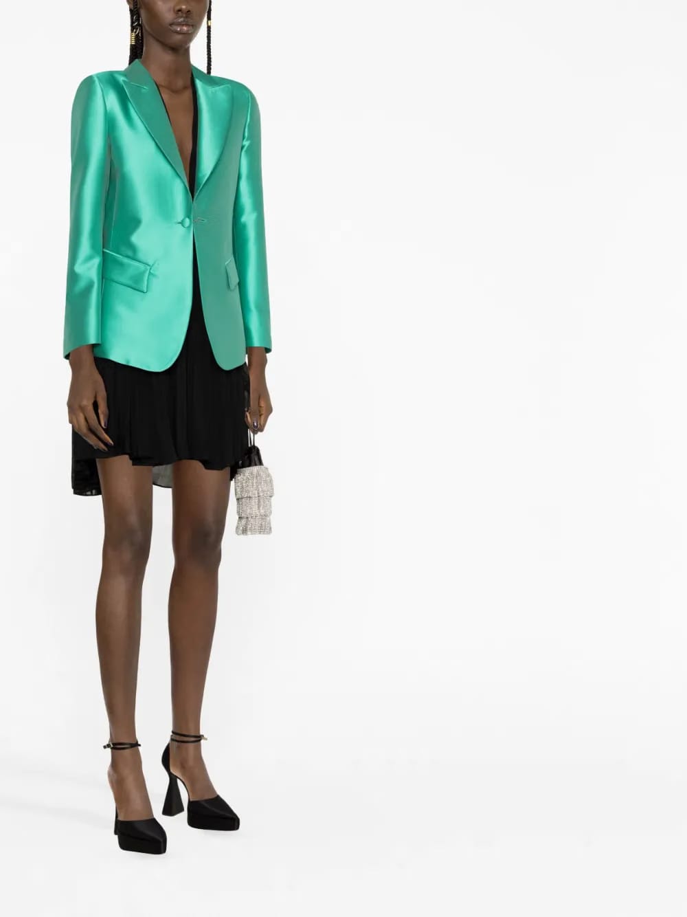 satin-trim single-breasted blazer