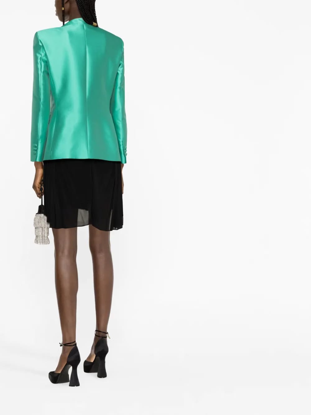 satin-trim single-breasted blazer