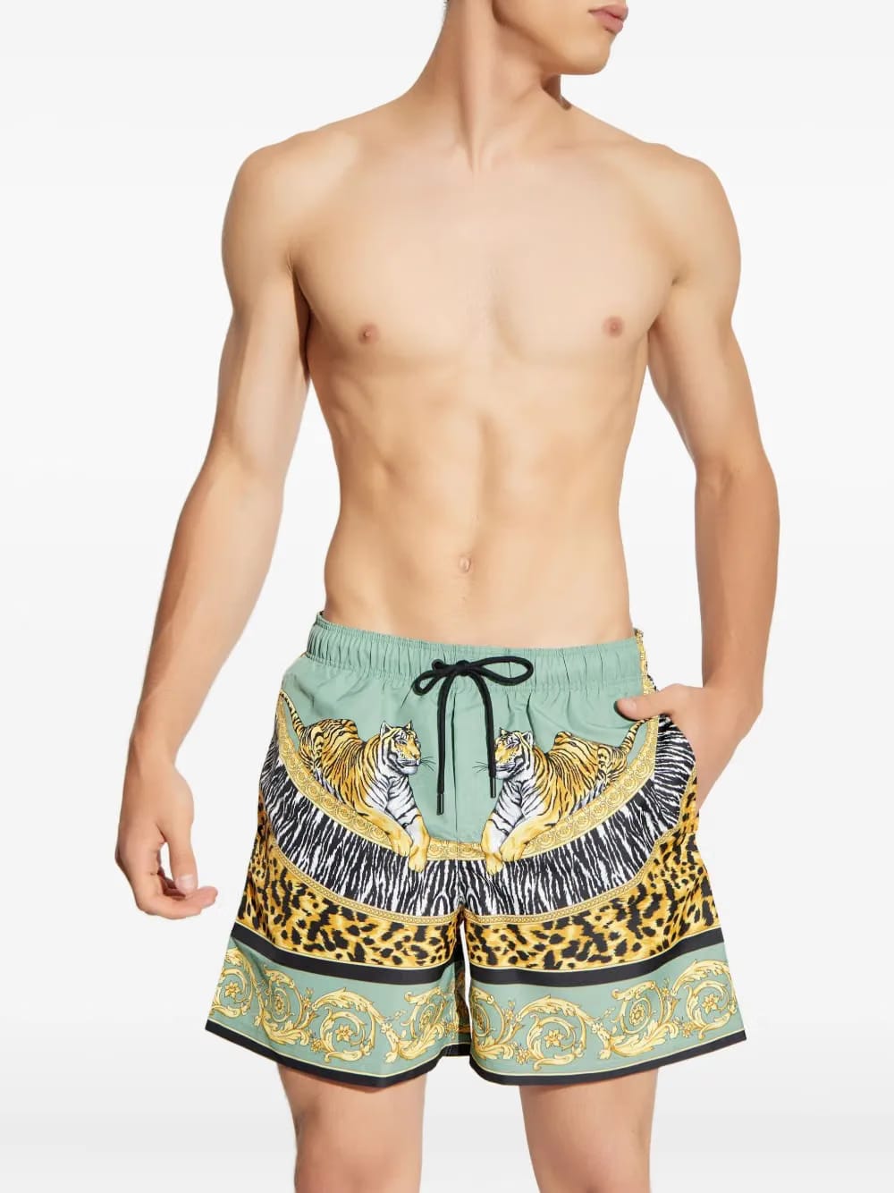 tiger-print drawstring swim shorts