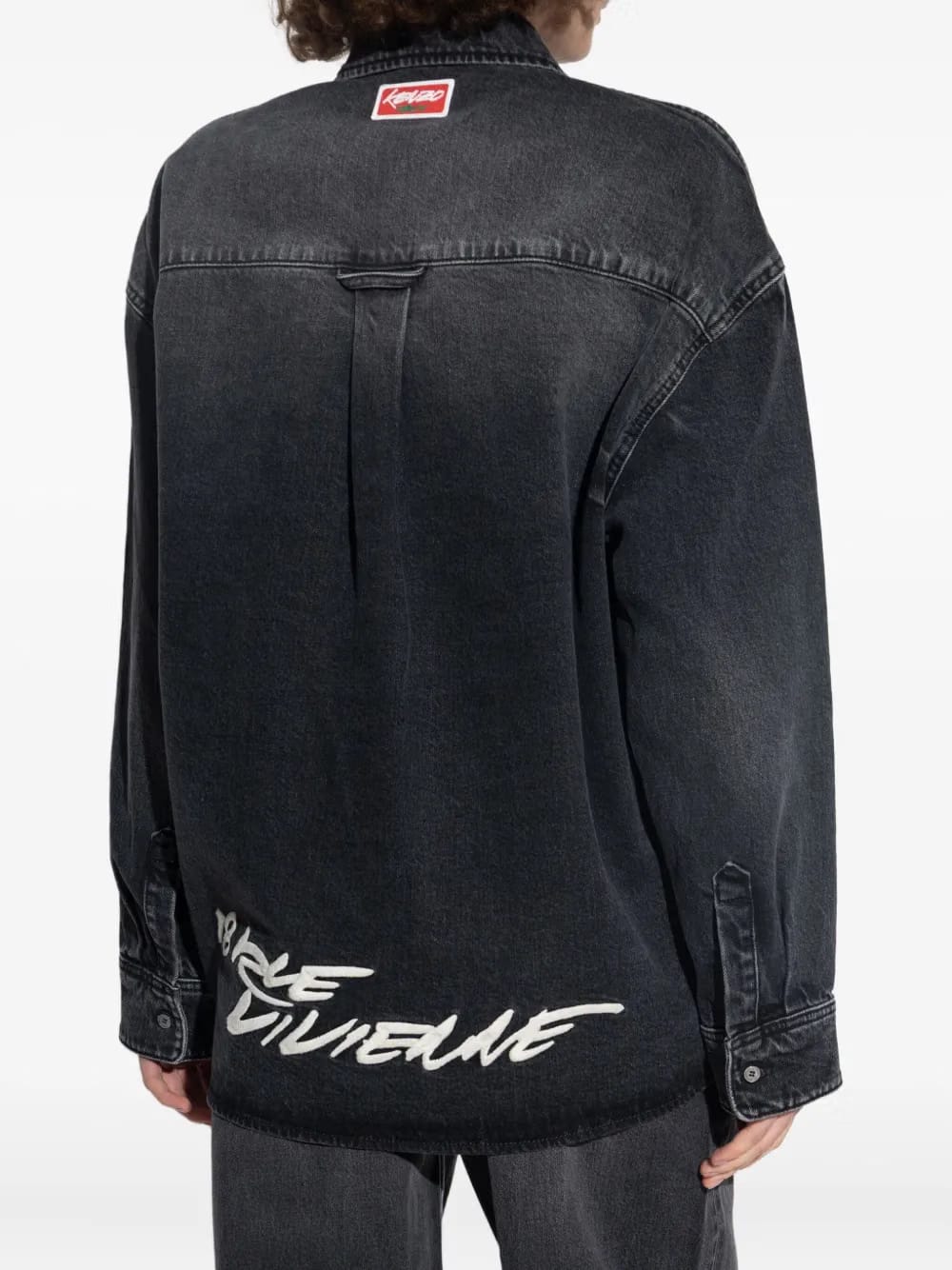 flower-embroidered denim shirt