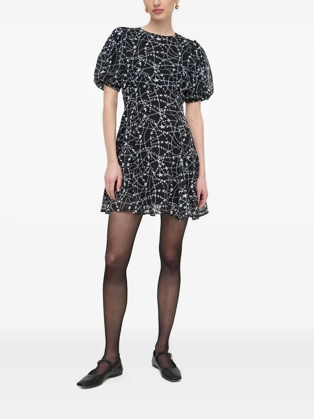 puff-sleeve star-print dress