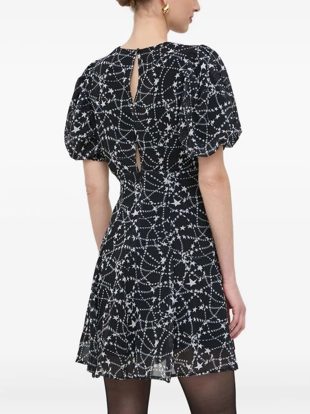 puff-sleeve star-print dress