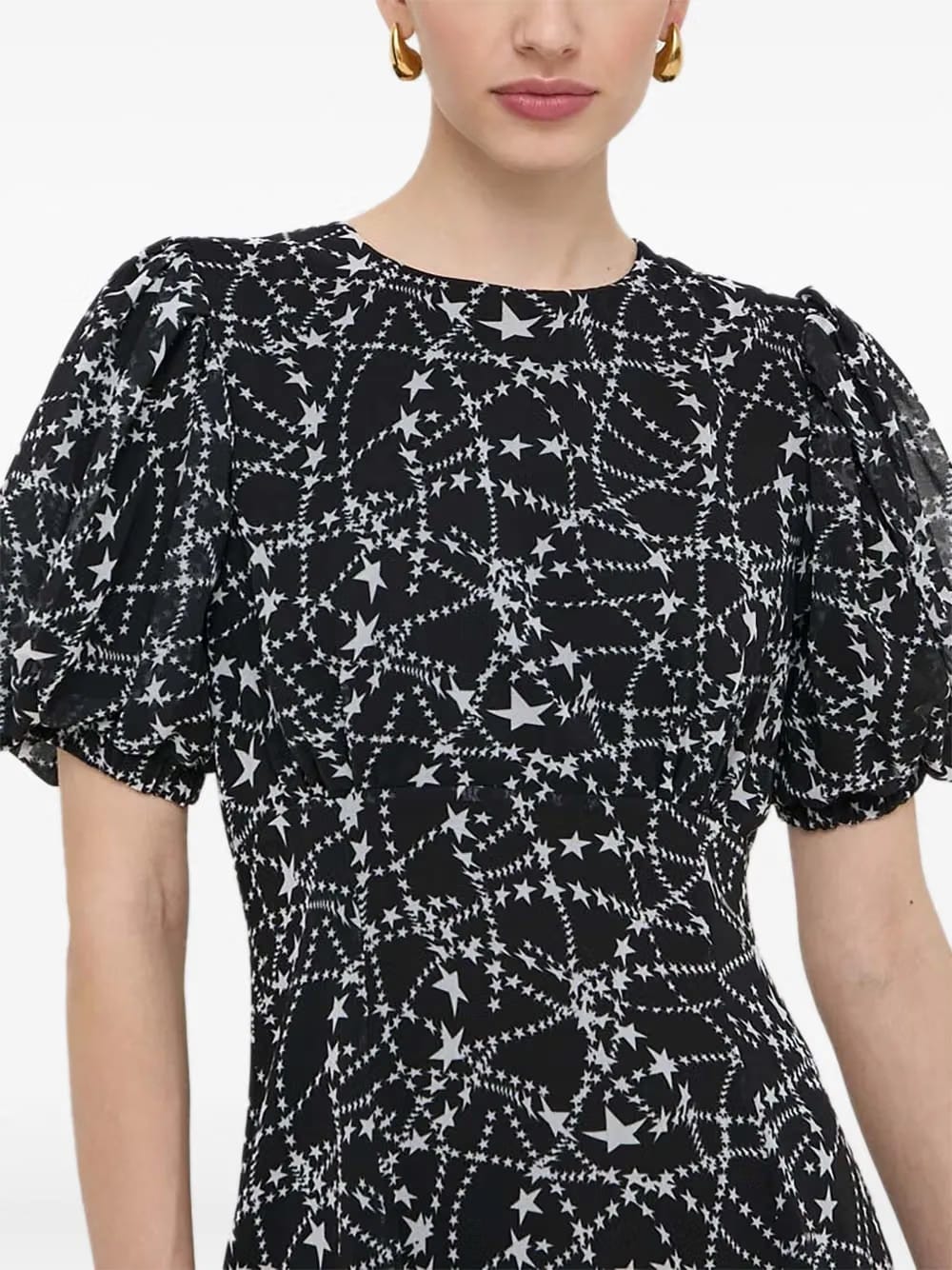puff-sleeve star-print dress
