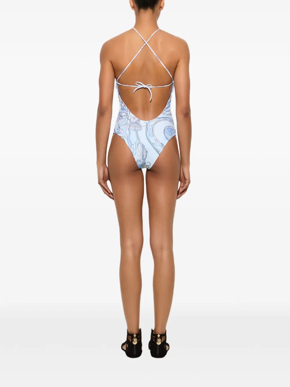 Orchidee-print cross-strap swimsuit