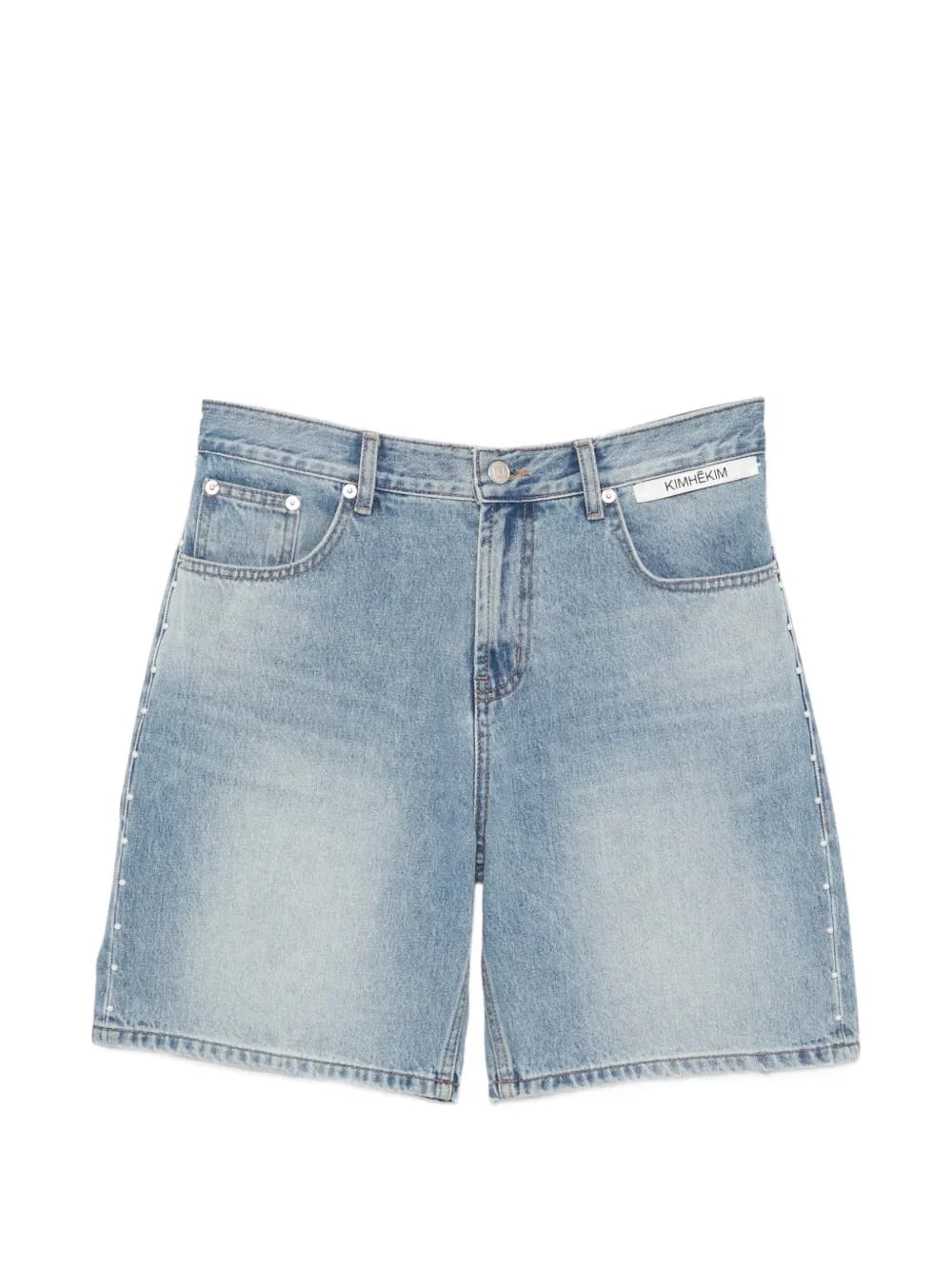 faux-pearl embellished denim shorts