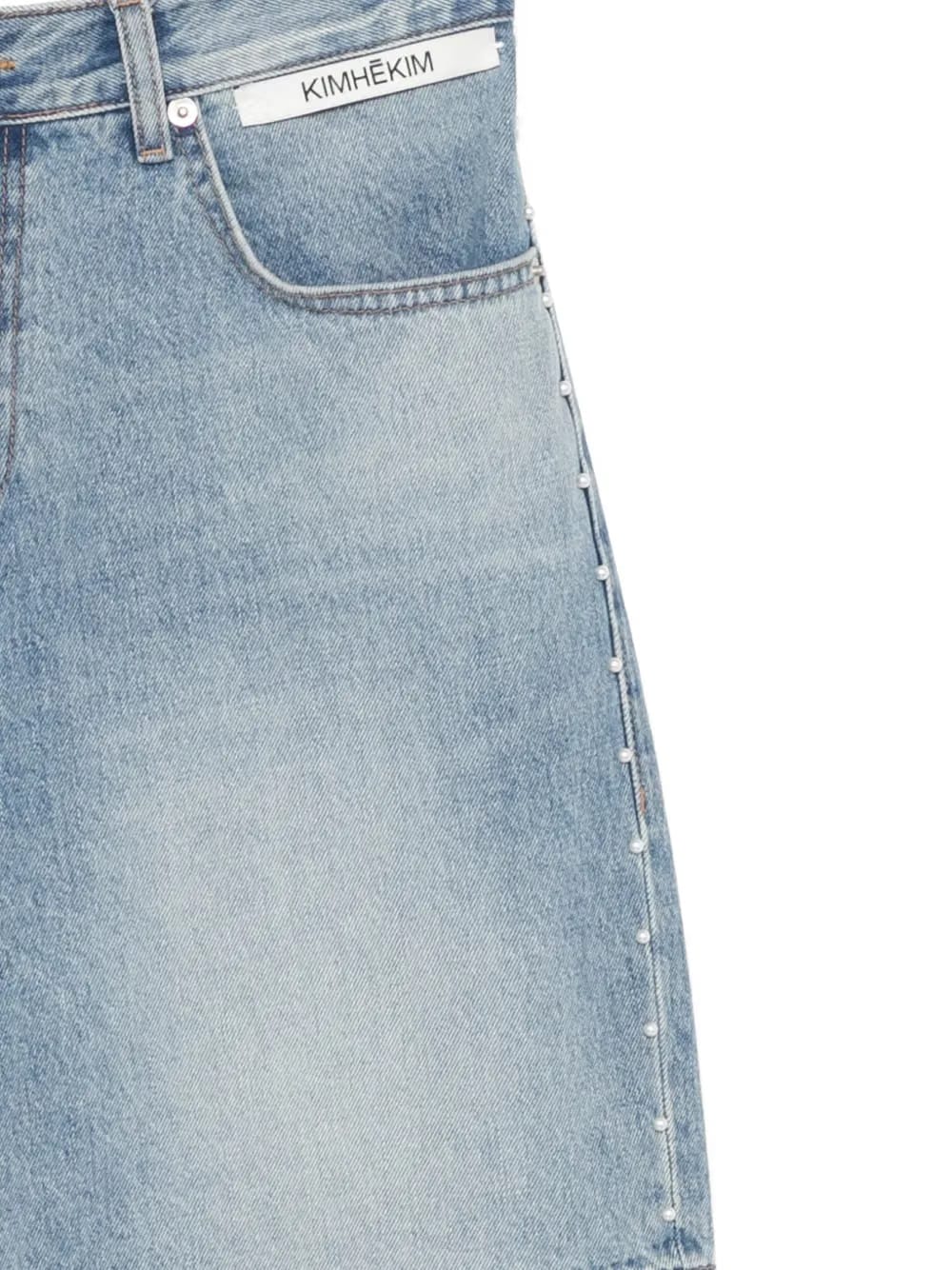 faux-pearl embellished denim shorts