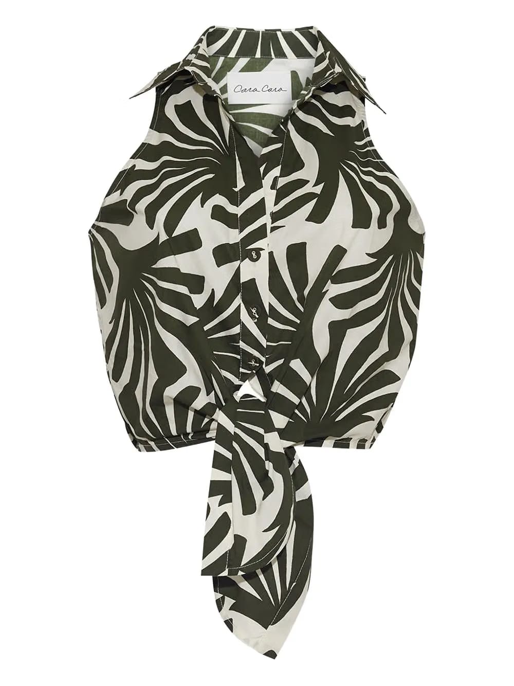 leafs-print tie-front shirt