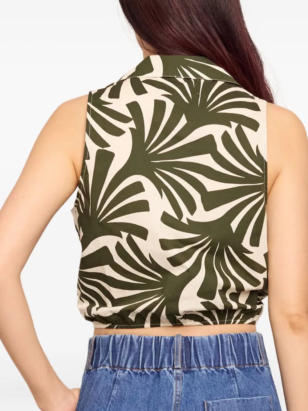 leafs-print tie-front shirt