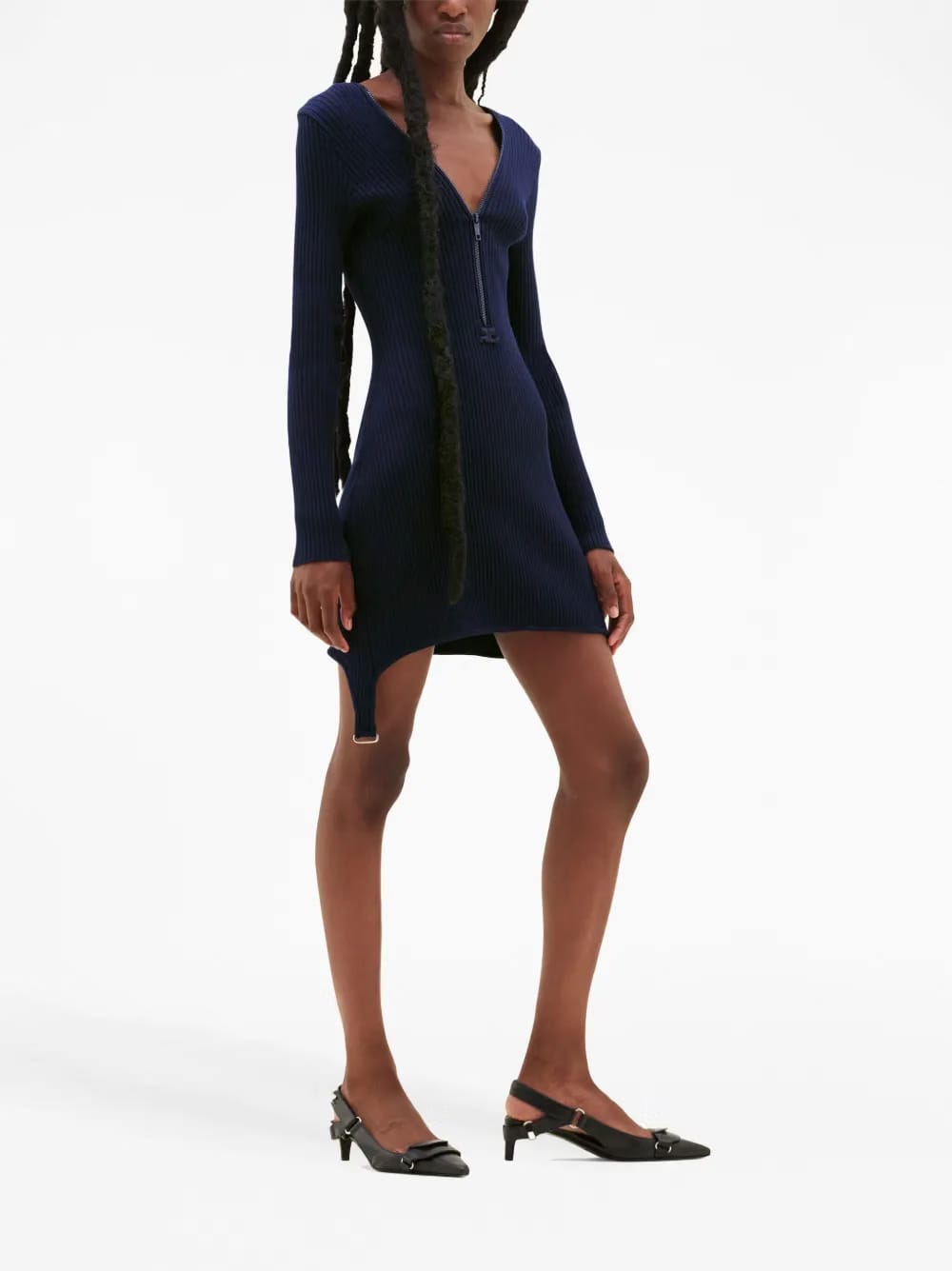 ribbed-knit zip-up dress
