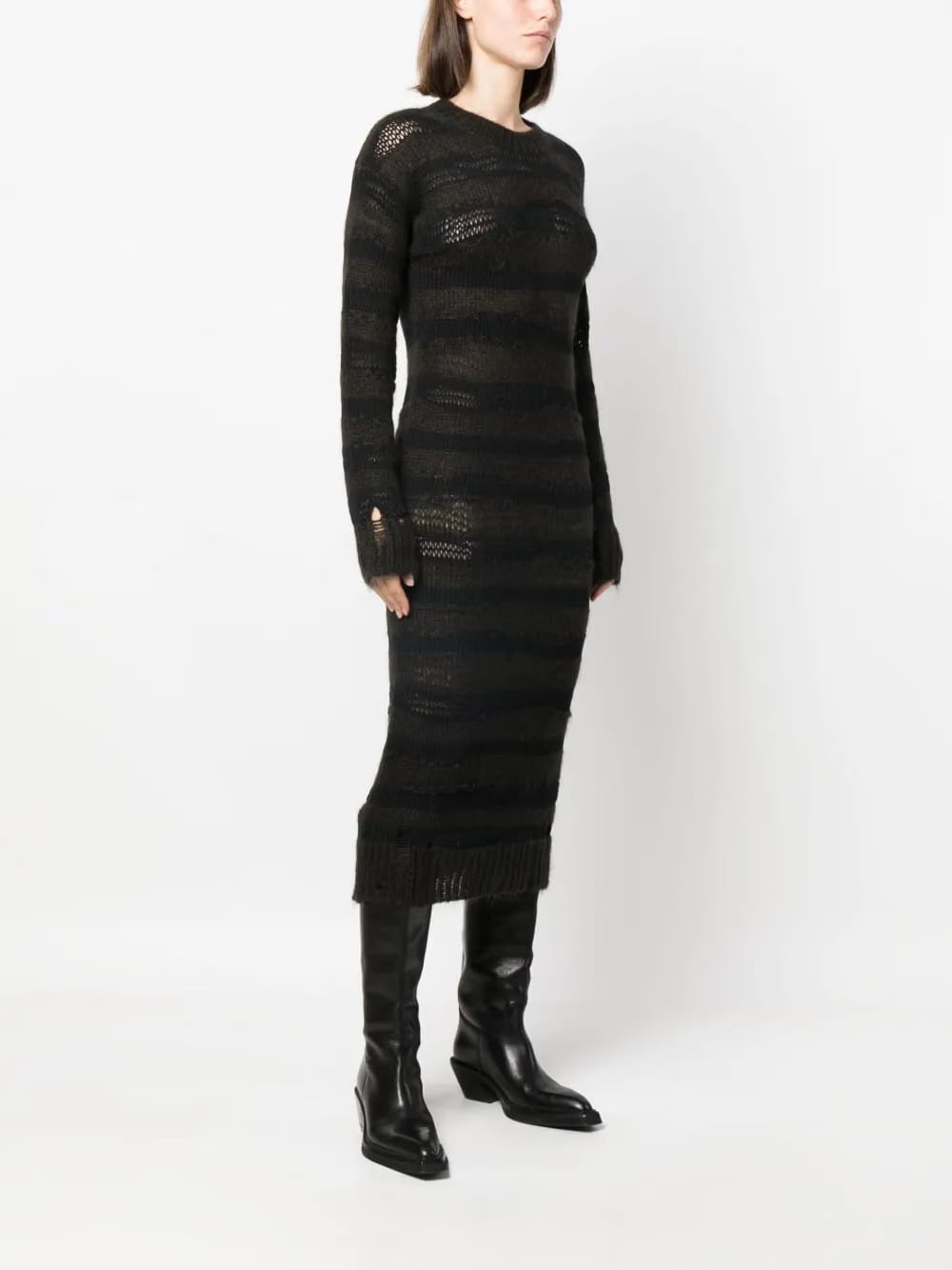 striped open-knit midi dress