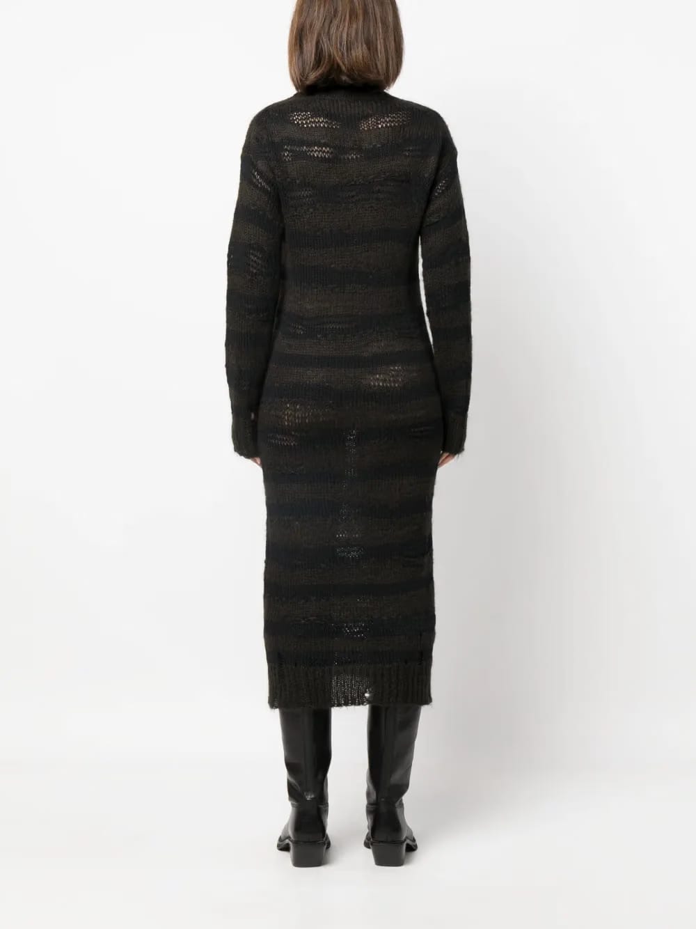 striped open-knit midi dress