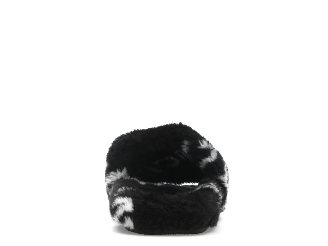 Balenciaga Furry Slide Fake Fur Logo Allover Black White