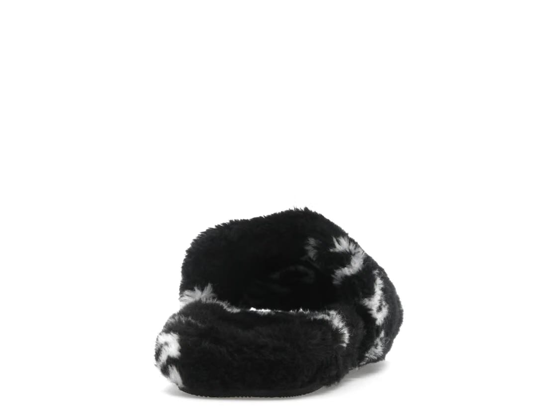 Balenciaga Furry Slide Fake Fur Logo Allover Black White