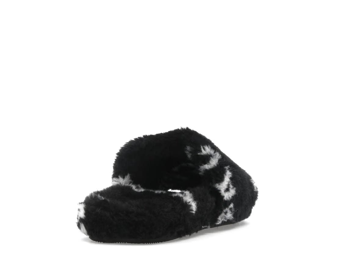 Balenciaga Furry Slide Fake Fur Logo Allover Black White