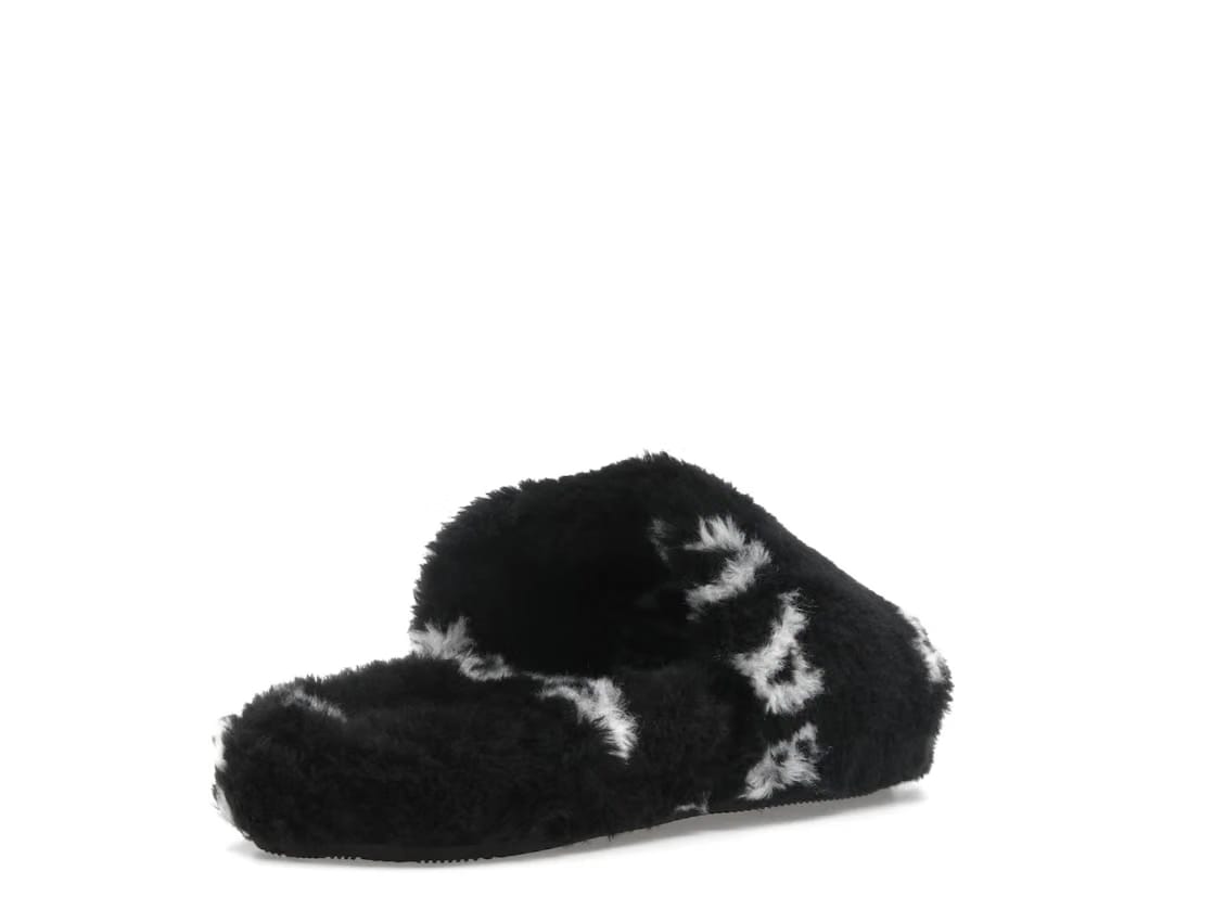 Balenciaga Furry Slide Fake Fur Logo Allover Black White