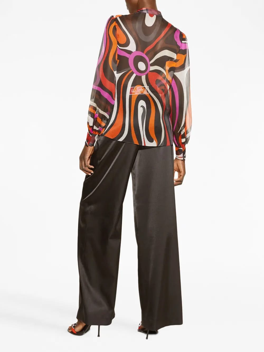 wave-print silk blouse