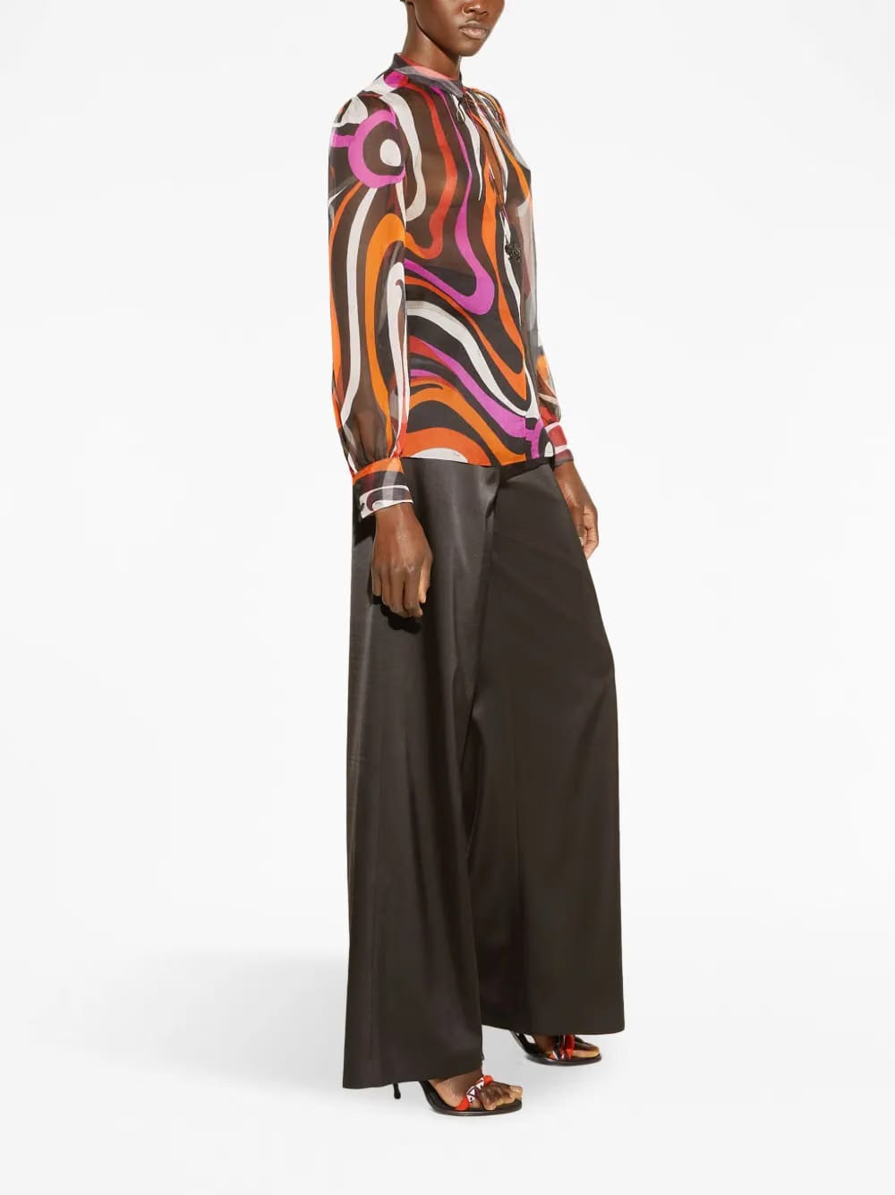wave-print silk blouse