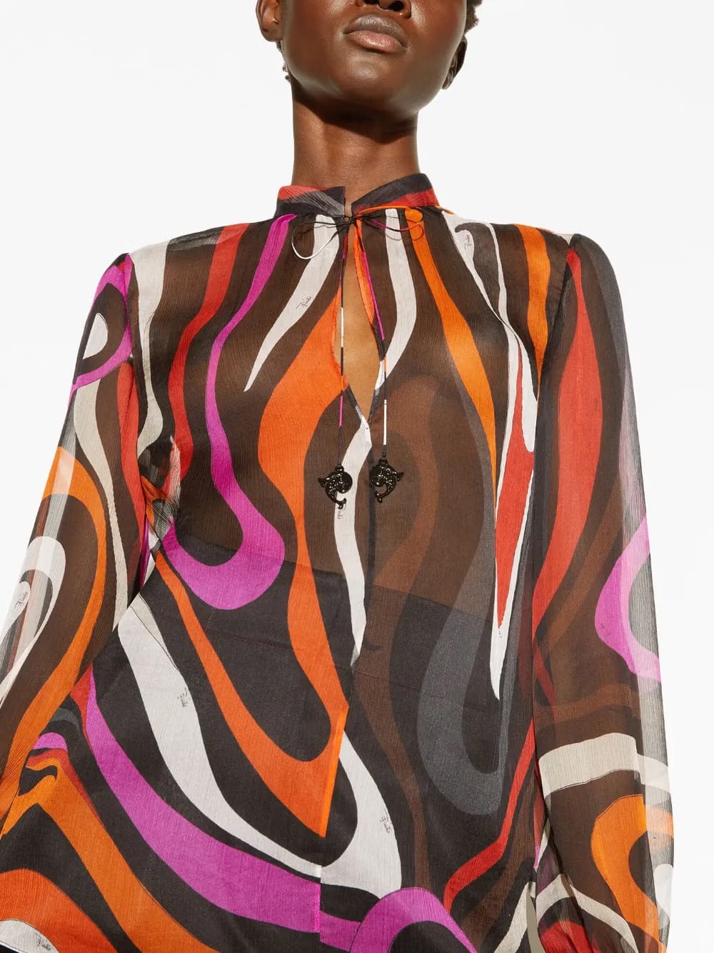 wave-print silk blouse
