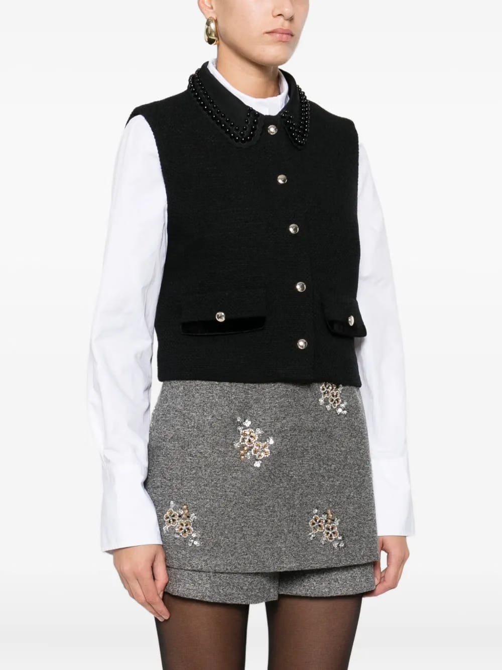 beaded-collar pocket top