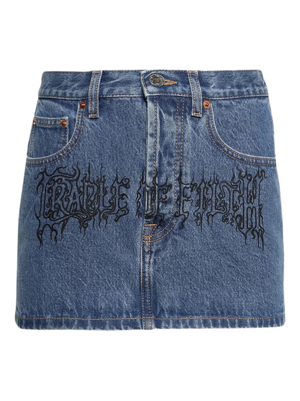 embroidered denim mini skirt