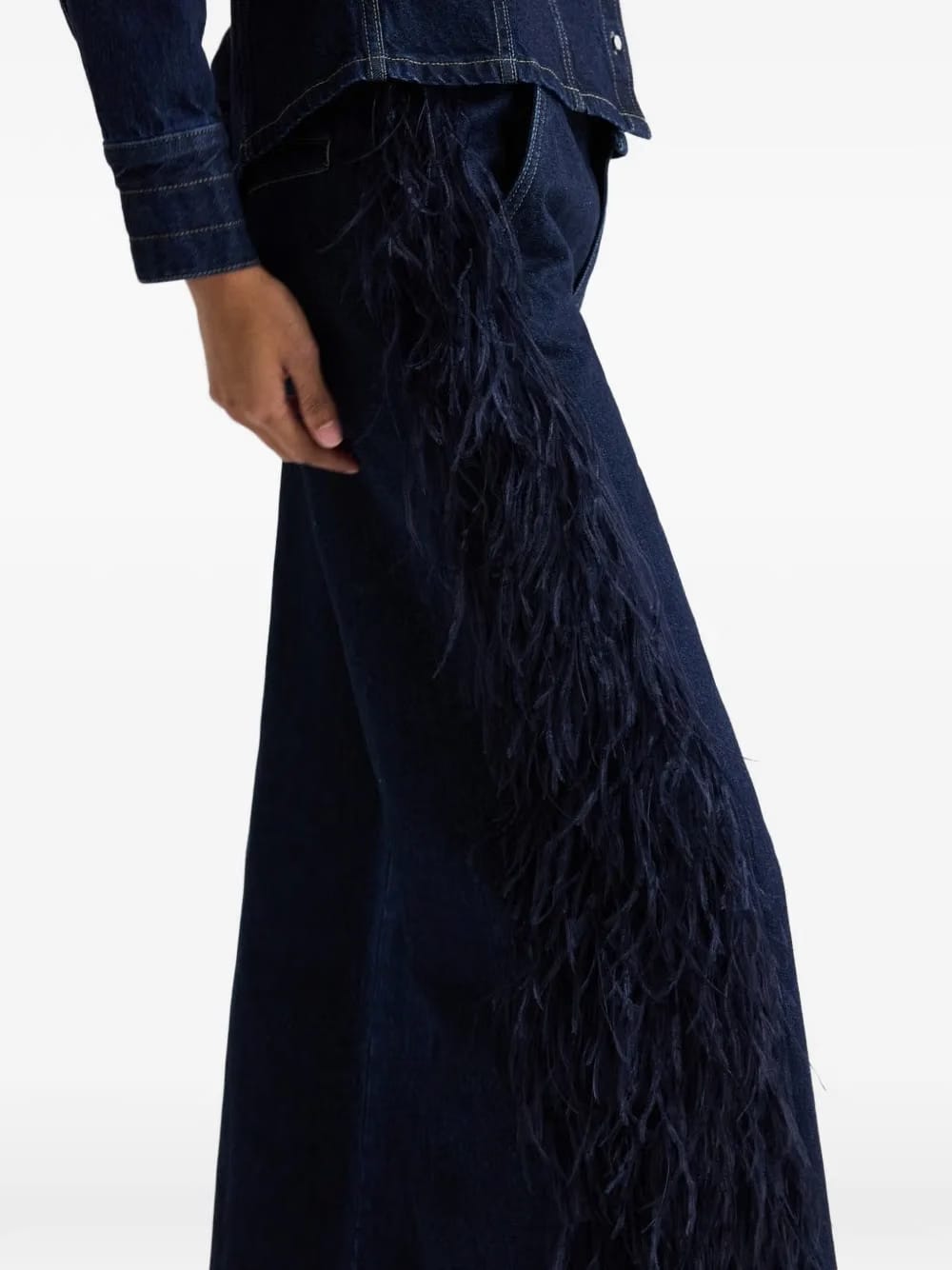 Mott St. feather-embellished jeans