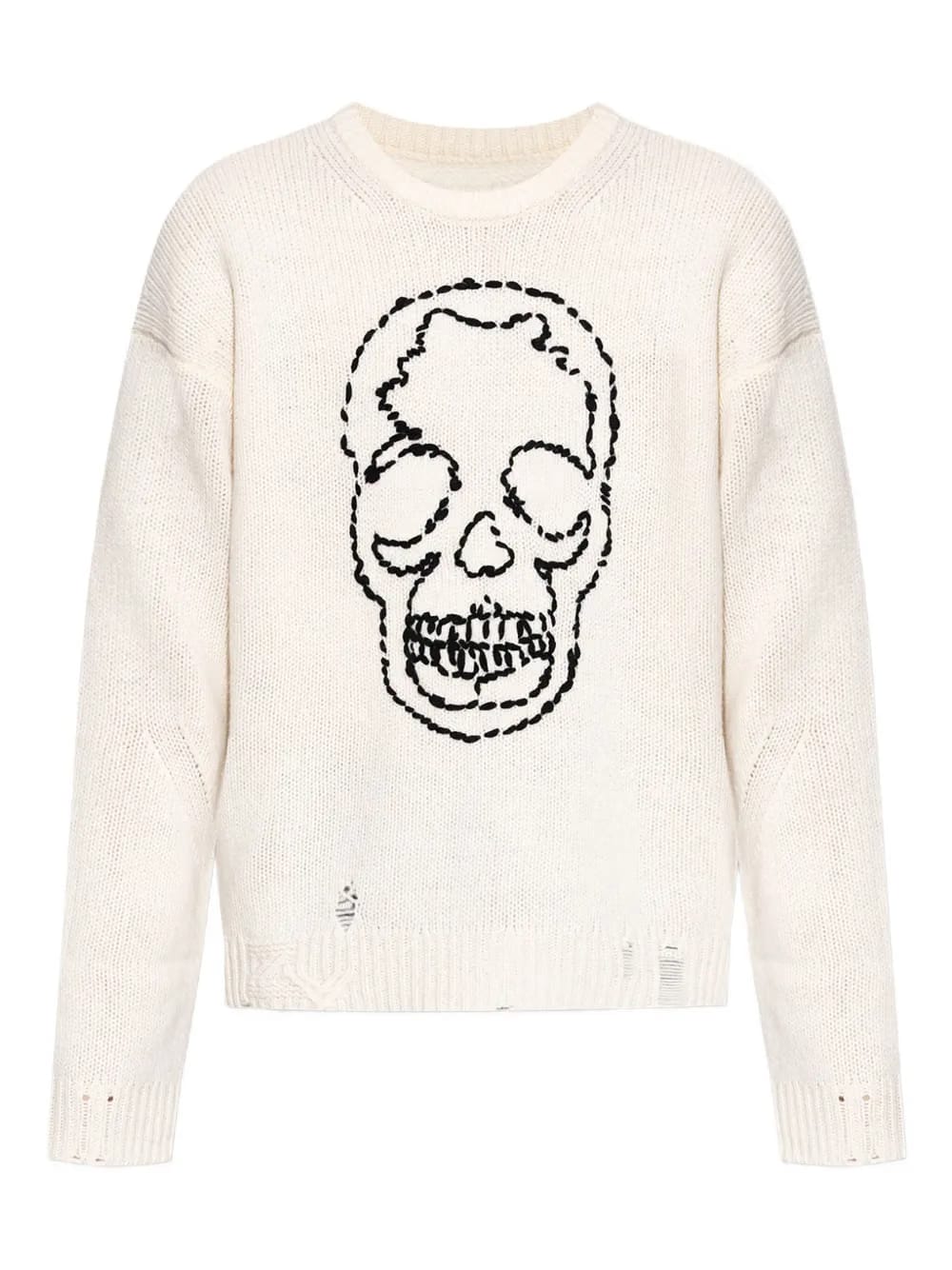 skull-embroidered distressed sweater