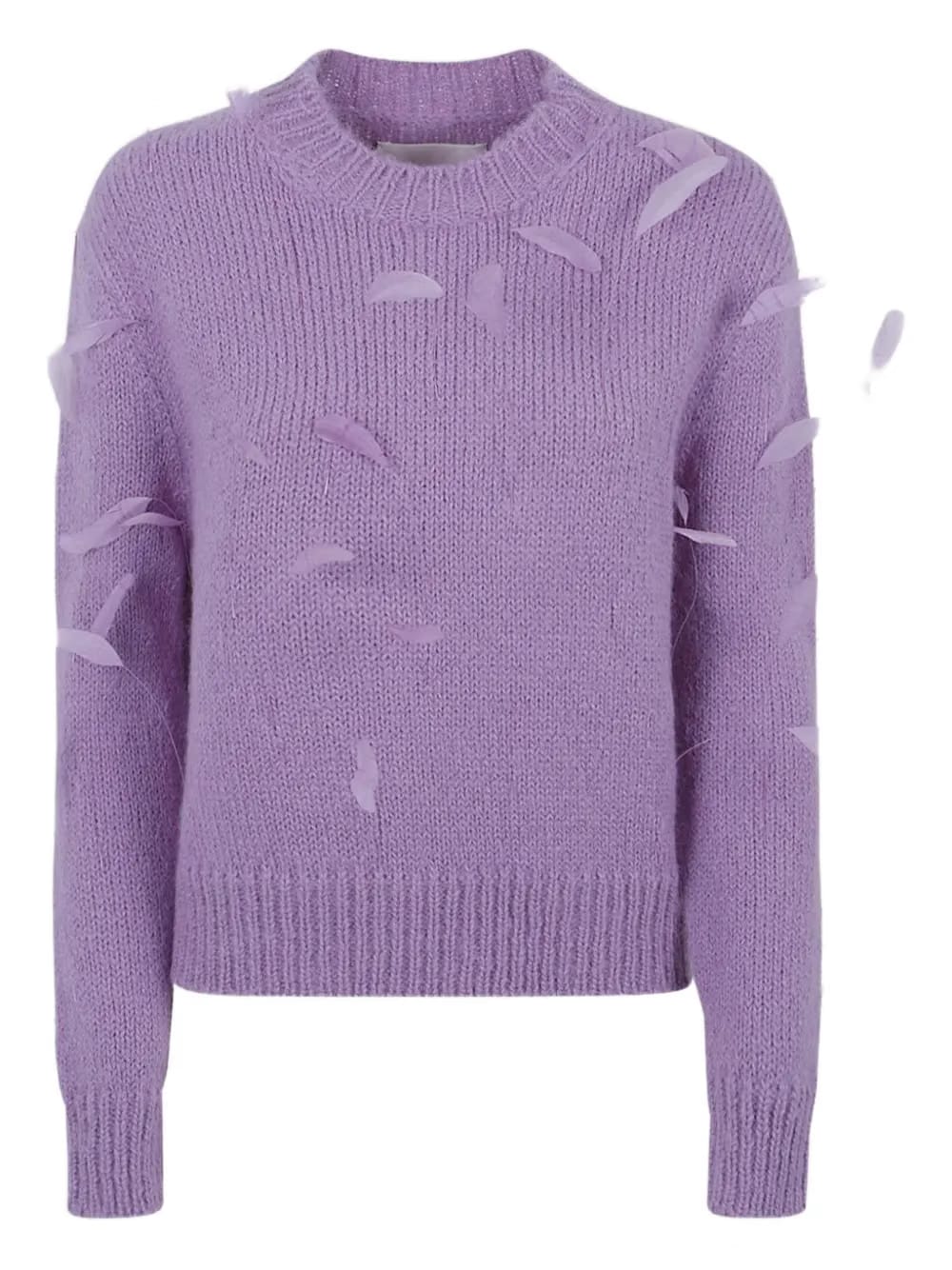 feather-embellished sweater