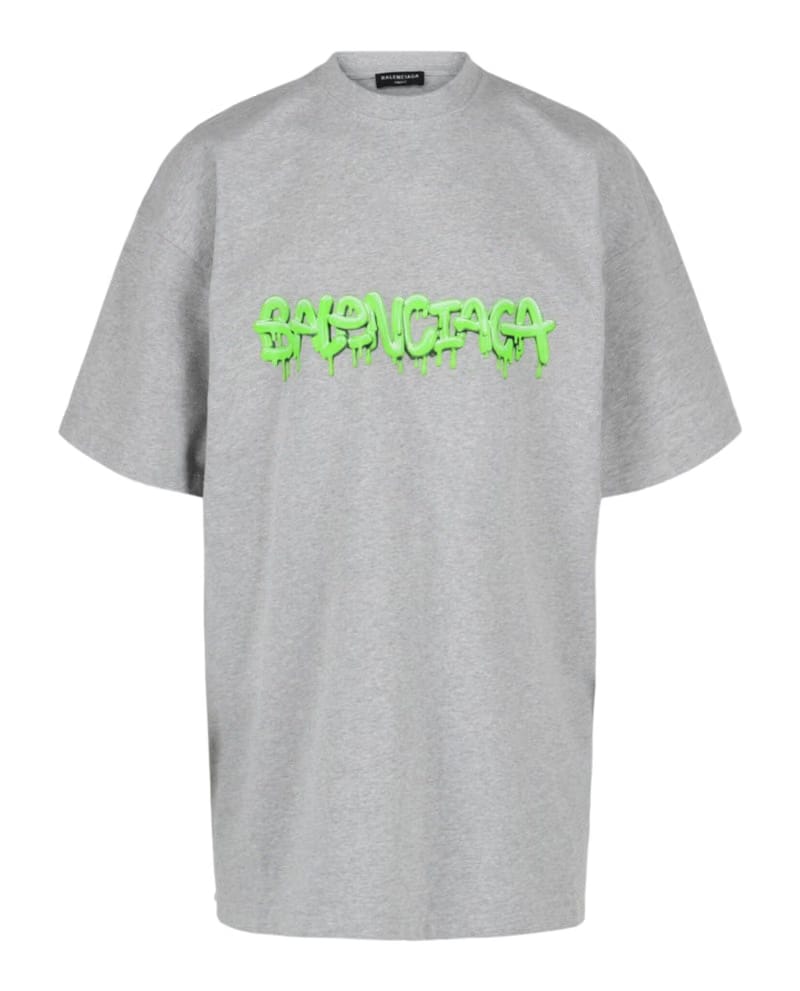 Balenciaga Oversized T-Shirt Heather Grey/Slime Green