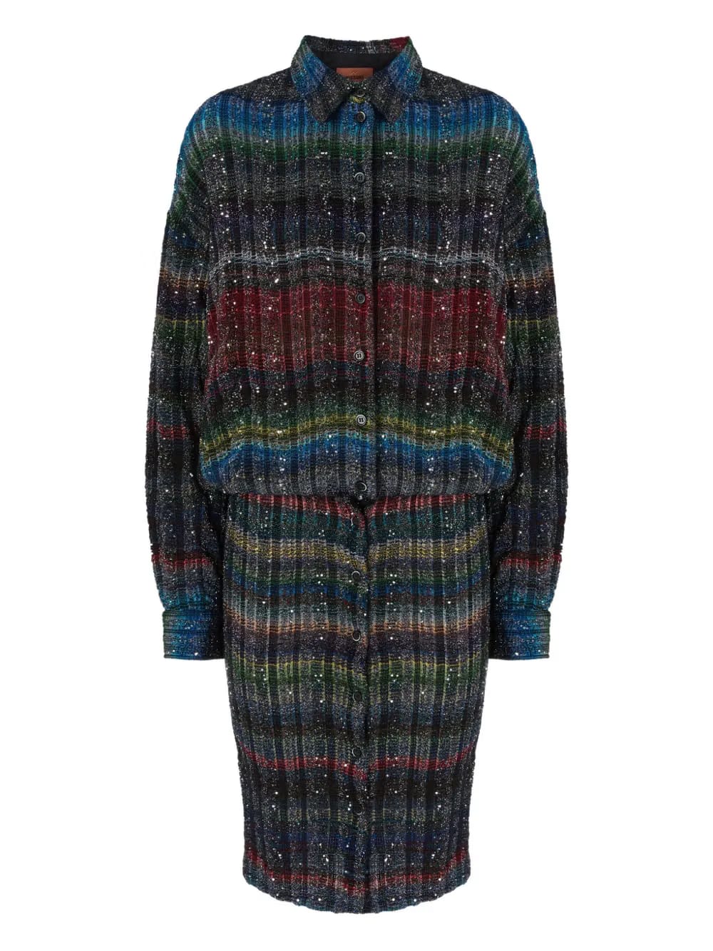 sequinned classic-collar midi dress