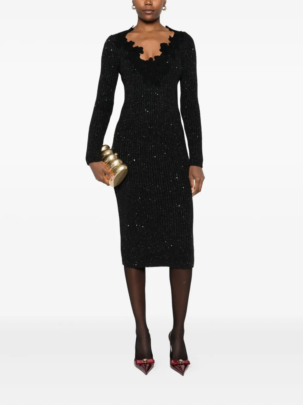 embellished ribbed-knit dress