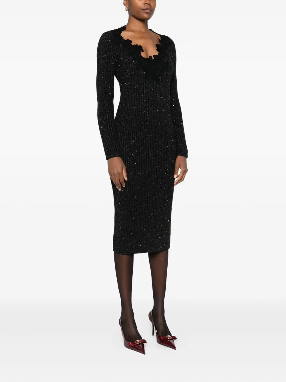 embellished ribbed-knit dress