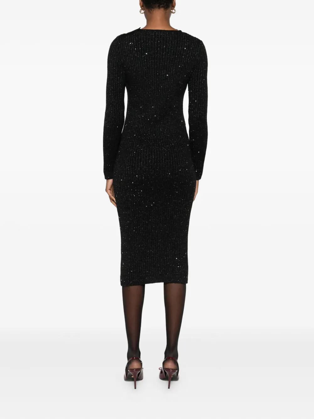 embellished ribbed-knit dress