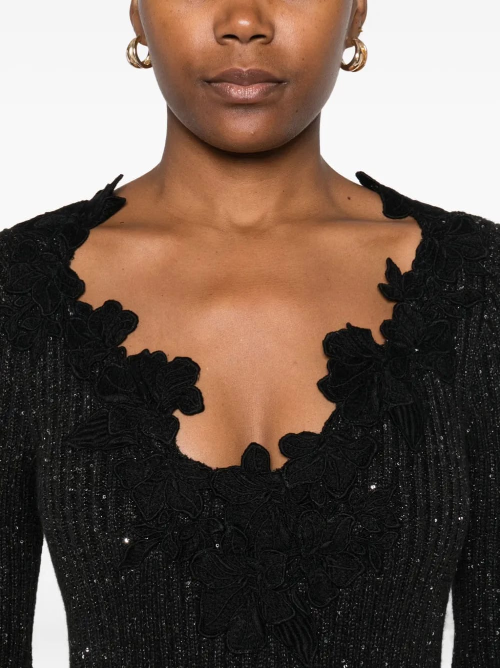 embellished ribbed-knit dress