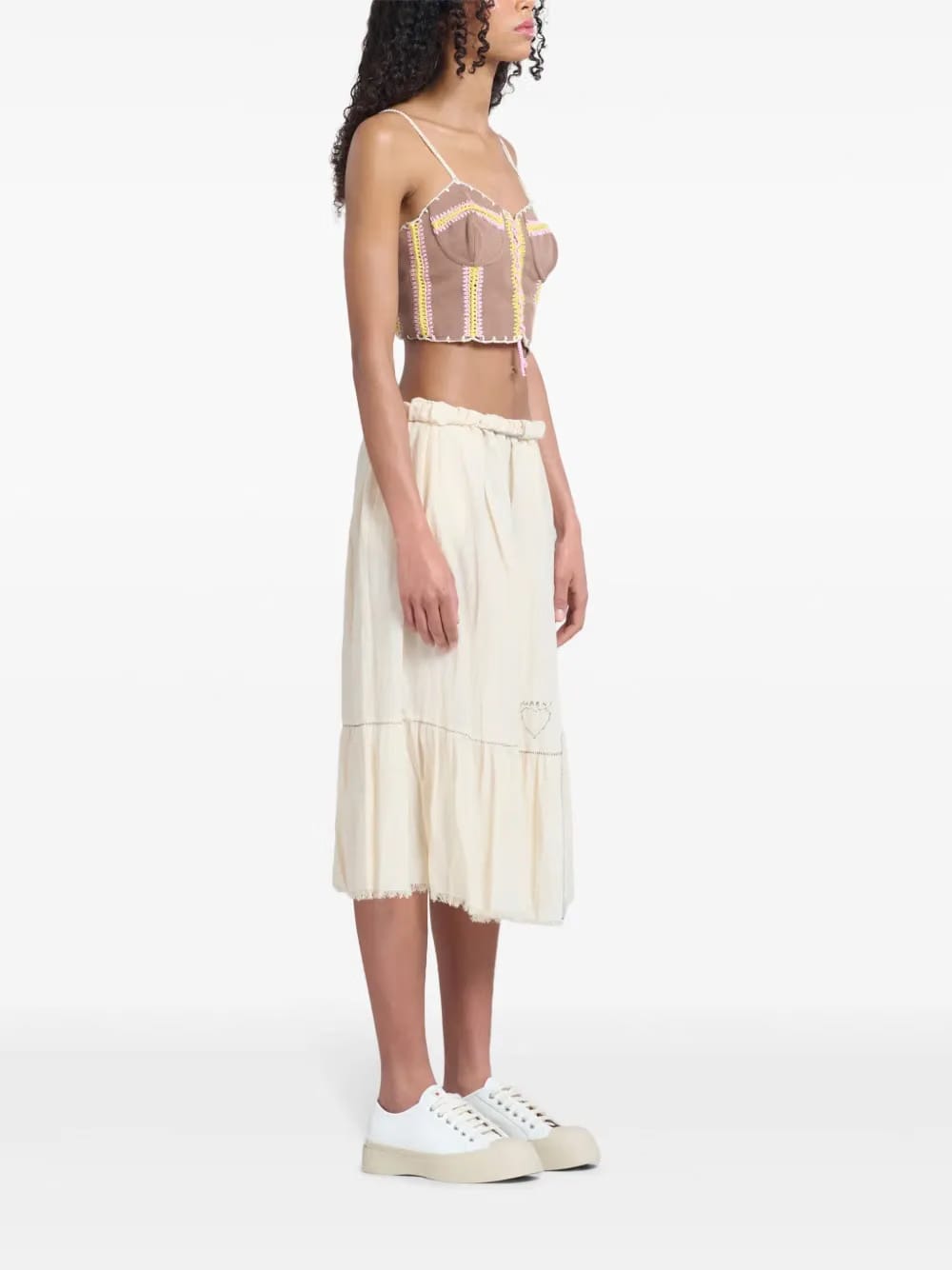 logo-embroidered cotton midi skirt