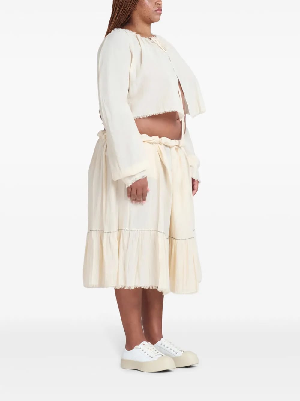 logo-embroidered cotton midi skirt